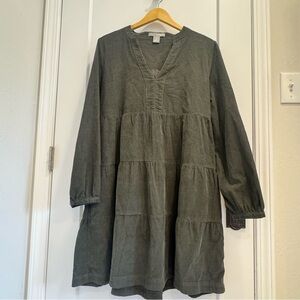 Lucky Brand NWT OliveGreen Corded Tiered V-Neck Women's Dress With Pockets Large